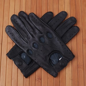 Men's Genuine Leather Driving Gloves with Beautiful Knuckle Holes