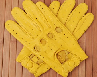 Men's Genuine Leather Driving Gloves With Knuckle Holes - Pilot Brand, Snap Cuff