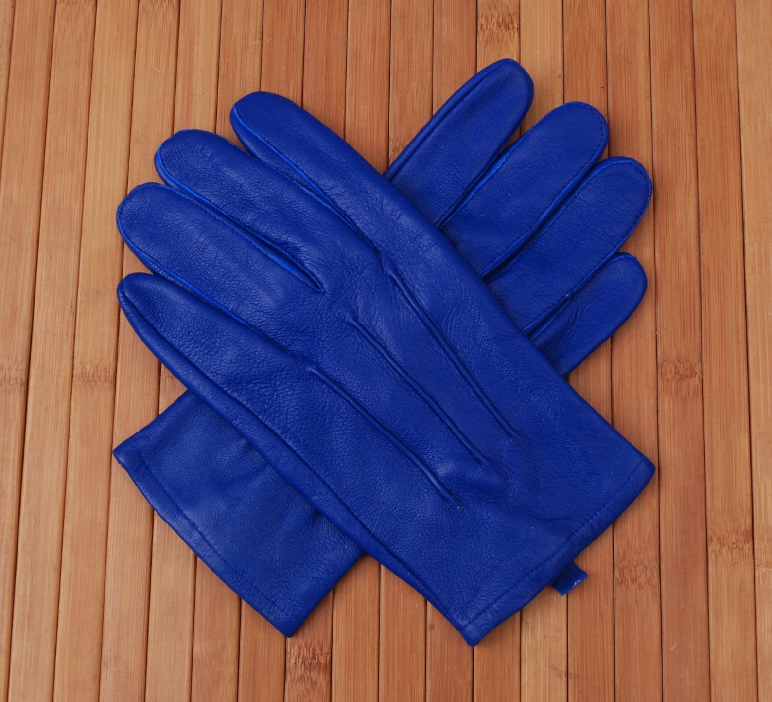 Royal Blue Men's Genuine Leather Unlined Driving Gloves With Snaps