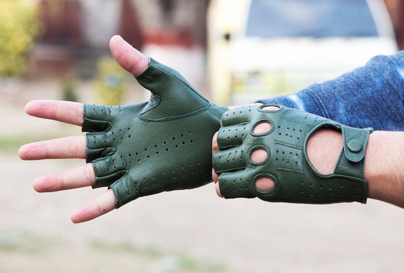 Commando Green Sheep skin leather driving gloves for Men 