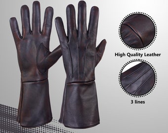 Men's Genuine Distressed Brown Leather Medieval Gauntlet Leather Gloves with Perfect Fit Premium Soft