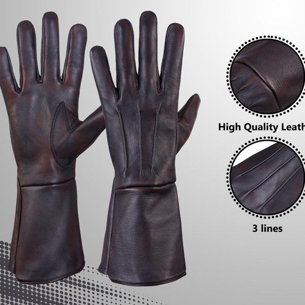 Men's Genuine Distressed Brown Leather Medieval Gauntlet Leather Gloves with Perfect Fit Premium Soft