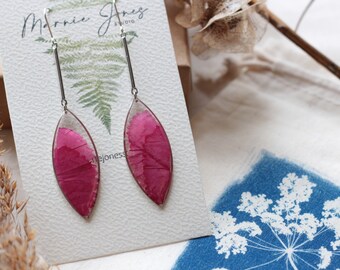 Silver pink earrings / Handmade real pressed pink carnation/ botanical jewellery / gardener gift / nature lover gift/gift for her