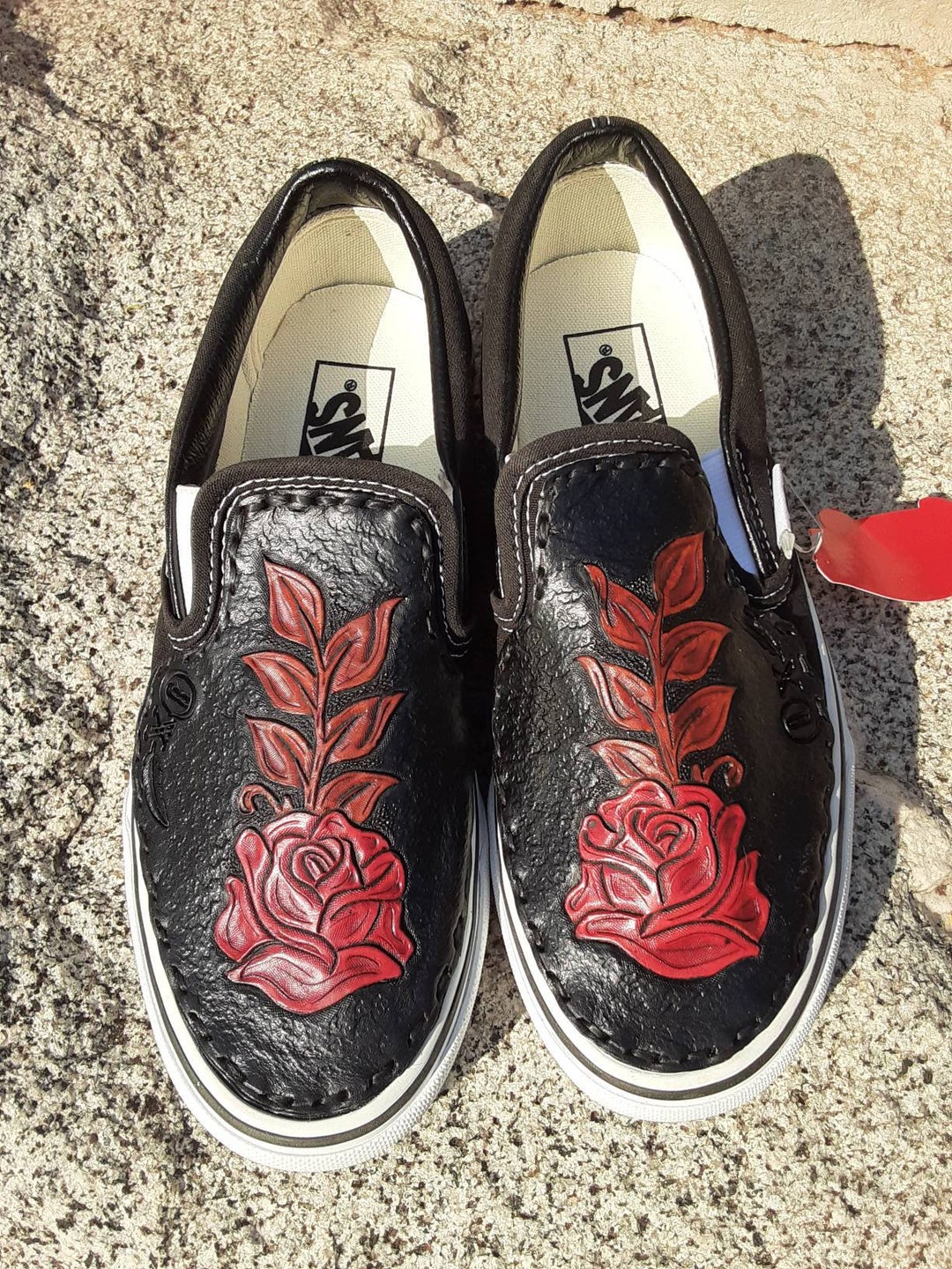 Custom Hand Tooled Leather Panels Attached to Vans Shoes - Etsy