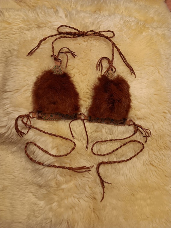 Custom Hand Tooled Leather Rabbit Fur Suede Deerskin Reversible