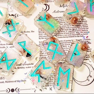 Elder Futhark Runes Set-Divination Tools-Runes-Moonstone crystals-Spiritual Tools-Norse runes-Resin Runes