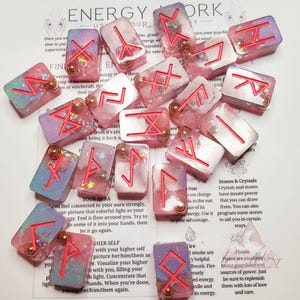 Elder Futhark Runes-Divination Tools-Runes-Spiritual Tools-Norse runes-Rose Quartz crystals-Resin Runes