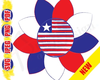 USA Flower Decal, 4th of July Flower PNG, American Flag Flower, Modern Clipart, Patriotic Decal, Digital Instant Download