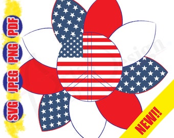 July 4th Digital Decal, American Flag Pattern Flower, 4th of July flower SVG, Patriotic Flower Design, Digital Instant Download.