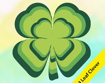 4 Leaf Clover SVG File, 4 Leaf Clover Art, Shamrock Clipart, Clover SVG, Digital Clover, Instant Download.