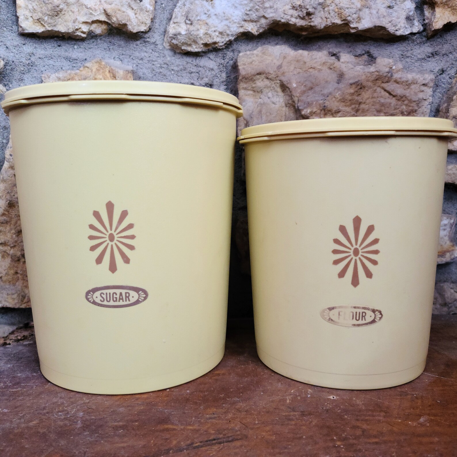 Vintage Yellow Tupperware Canister Set Flour & Sugar Etsy
