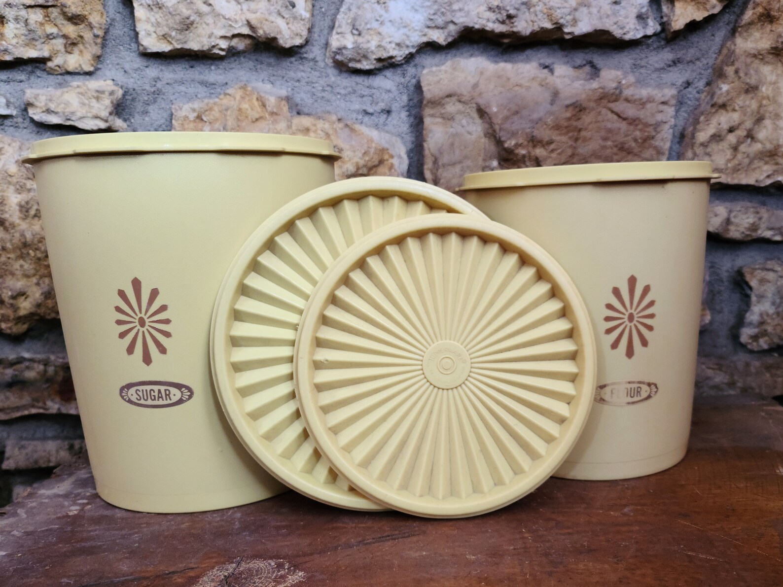 Vintage Yellow Tupperware Canister Set Flour & Sugar Etsy