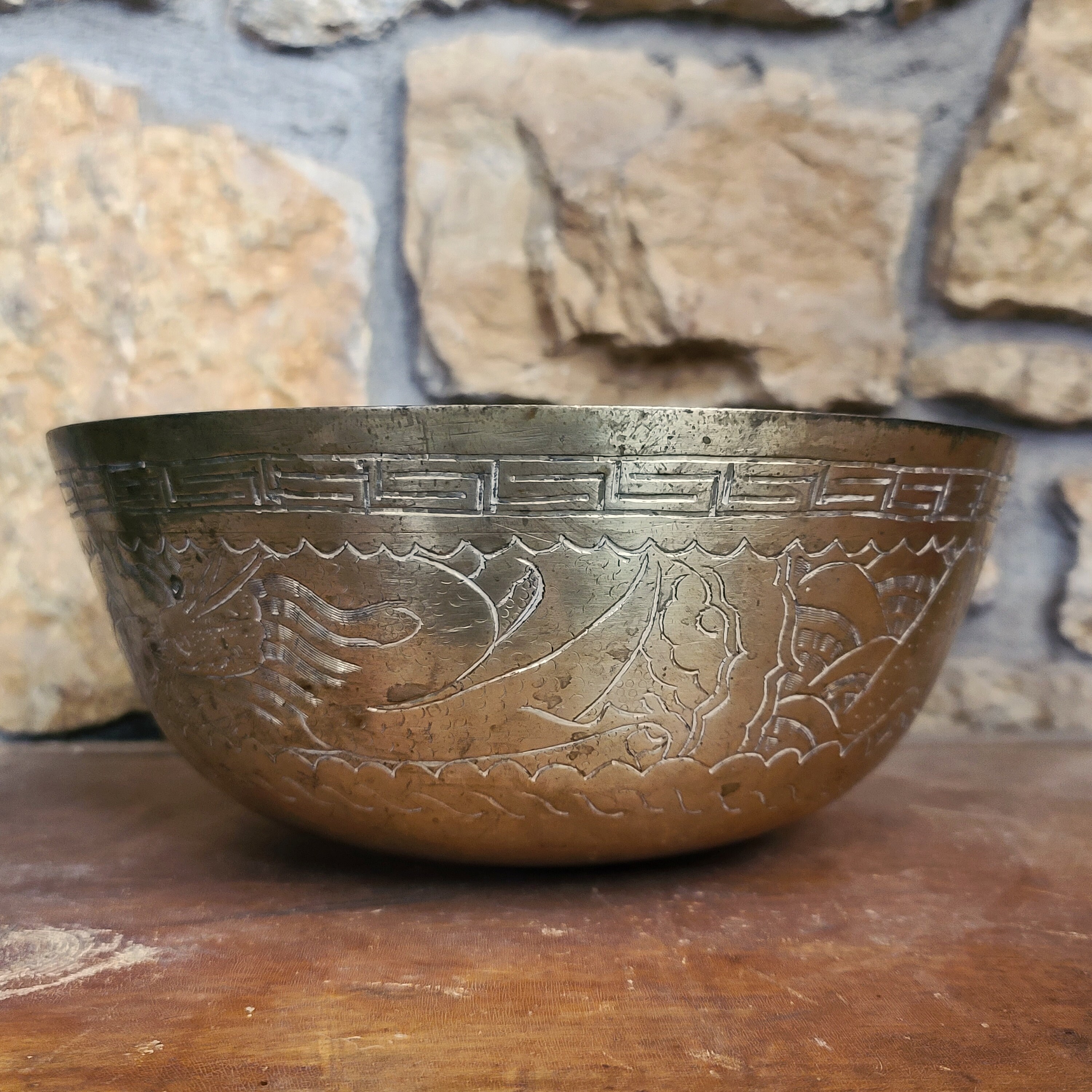 Vintage Brass Bowl Decorative Chinese Brass Bowl Dragon Etsy