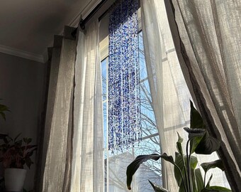 Cobalt Coastal Light Glass Bead Curtain: Blue Curtains Graphic, All Glass Handmade