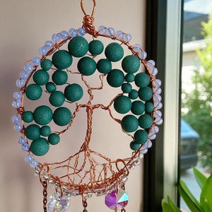 Tree of Life Suncatcher: Copper Wire & Glass Prism Rainbow Maker
