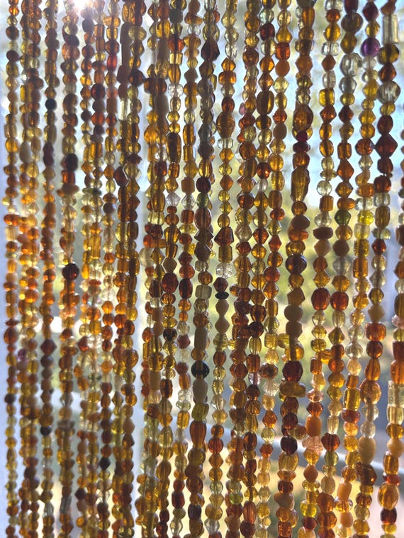 Bead Curtains: Golden Amber Light Boho, All Glass Hippie Style Handmade Sun Catcher