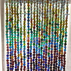 Earthy Blue Green Glass Bead Curtain: Boho Window Valance, Handmade