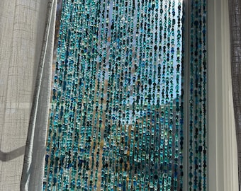 Bead Curtains: Aqua Blue Glass Boho, All Glass Hippie Style Handmade Sun Catcher