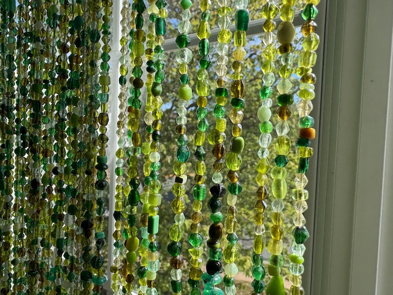 Bead Curtains: Green Garden Light Boho, All Glass Hippie Style Handmade Sun Catcher image 12