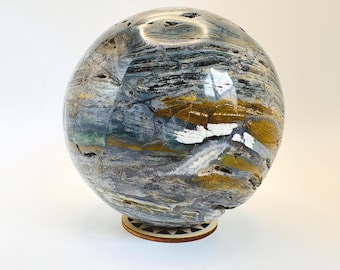Ocean Jasper Crystal Sphere: 4&quot; Madagascar Crystal Orb with Sea Swirls