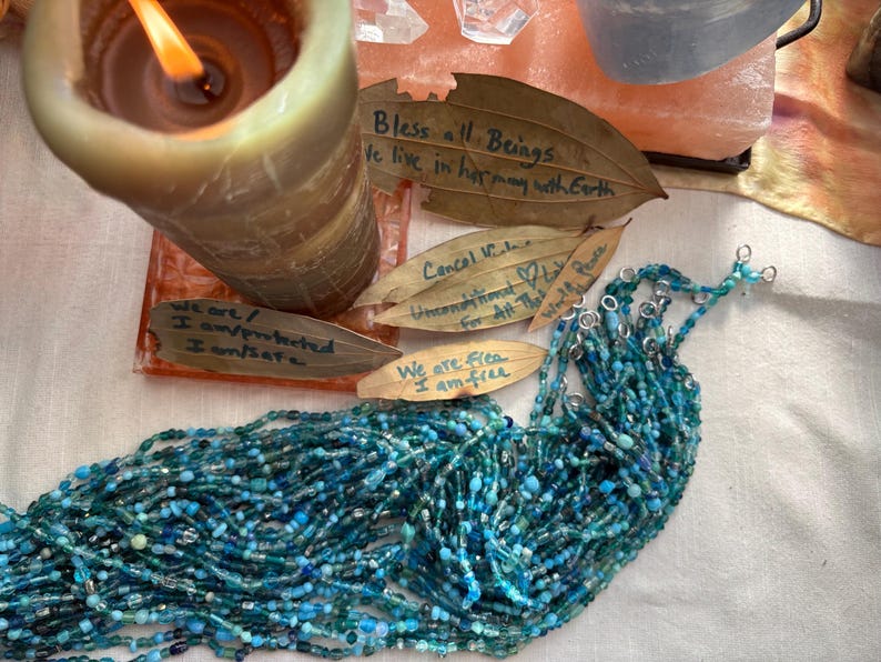 Bead Curtains: Green Garden Light Boho, All Glass Hippie Style Handmade Sun Catcher image 13