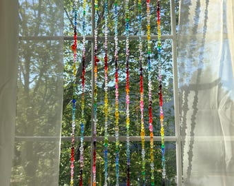 Bead Curtain Strands: Rainbow, Long Handmade Boho Window Hanging and Sun Catchers