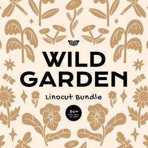Wild Garden Linocut Bundle, Floral vector illustrations, Butterfly and dragonfly png, SVG flowers, silhouette garden floral