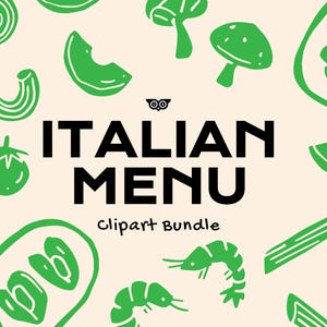 Italian Menu Clipart Bundle, Handrawn Linocut Vectors, Mediterranean PNG files, Dinner Ingredients Clipart, Food Vector files linoprint
