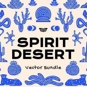 Spirit Desert Vector Linocut Bundle | Hand drawn Clipart | Spiritual Clipart | Country Western Linoprint | Bold art | PNG images