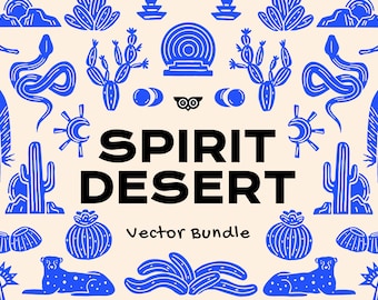 Spirit Desert Vector Linocut Bundle | Hand drawn Clipart | Spiritual Clipart | Country Western Linoprint | Bold art | PNG images