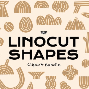 Linocut Shapes Clipart Bundle, Handrawn Vectors, PNG Shape files, Abstract and boho shapes, Editable Unique shapes