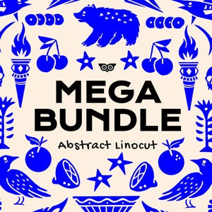 Mega paquete / Vectores abstractos de linograbado / Imágenes prediseñadas PNG / Imágenes prediseñadas florales / Imágenes de flores / Imágenes dibujadas a mano / Diseño de linograbado