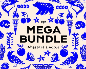 Mega Bundle / Vettori astratti per linoleografia / Clipart PNG / Clipart floreali / Immagini di fiori / Immagini disegnate a mano / Design per linoleografia