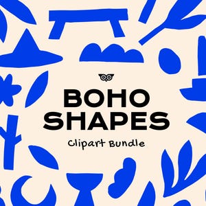 Paquete de imágenes prediseñadas de formas bohemias, vectores linograbados dibujados a mano, archivos PNG de formas, formas abstractas, formas únicas editables