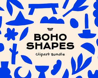 Boho Shapes Clipart Bundle, Handrawn Linocut Vectors, Shape PNG files, Abstract shapes, Editable Unique  shapes