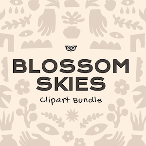 Blossom Skies Clipart Bundle, Handgezeichnete Floral Cliparts, Abstrakter Vogel PNG, SVG Formen und Hände, Vogelillustrationen abstrakt