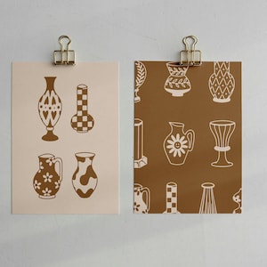 Pacchetto di clipart di vasi astratti in linoleografia / Vaso in ceramica moderno SVG / Clipart di vaso di metà secolo / Ceramica minimalista vettoriale / Decorazione per la casa boho PNG immagine 3