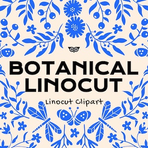 Botanical Linocut Clipart | Floral Vector set | Instant Download | Botanical Vectors | Linoprint Vectors | Floral PNG | Floral Logo
