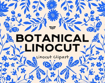 Botanical Linocut Clipart | Floral Vector set | Instant Download | Botanical Vectors | Linoprint Vectors | Floral PNG | Floral Logo