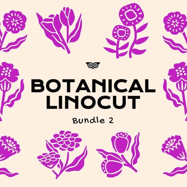 Linogravure botanique Bundle 2, ensemble de fleurs dessinées à la main, fleurs PNG, vecteur floral, clipart botanique, fleurs de mariage, plantes, icônes de fleurs