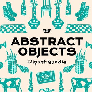 Bundle de cliparts d'objets abstraits, fichiers vectoriels déco, article pour la maison PNG, illustrations d'animaux dessinés à la main, linogravure d'objet moderne et art linogravure