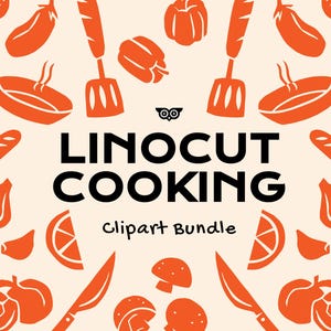 Linosnede Koken clipartbundel, handgetekende groentevectoren, groenten en fruit png, chef-kokillustraties, menuontwerp, ingrediënt SVG