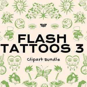 フラッシュタトゥー3種クリップアートセット | ヴィンテージタトゥーフラッシュSVG | リノカットタトゥークリップアート | 木版画PNG | 伝統的なタトゥーデザイン