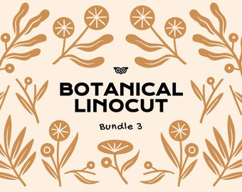 Botanical Linocut Bundle 3 | Floral Vector set | Instant Download | Botanical Vectors | Linoprint Vectors | Floral PNG | Floral Logo