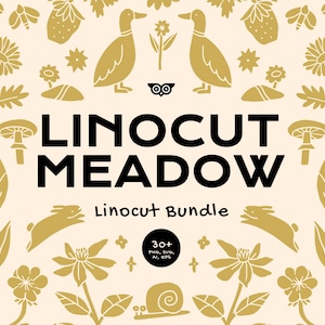 Linocut Meadow Clipart Bundle, Handrawn floral designs, SVG flower garden illustrations, silhouette floral, canva flower designs