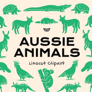 Aussie animaux linogravure Clipart, créatures indigènes d'Australie PNG, la faune de l'Outback SVG, linogravure de la faune australienne de vecteur