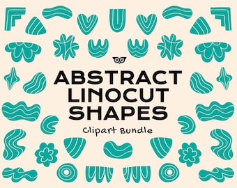 Pacote de Clipart com Formas Abstratas em Linogravura, Vetores Desenhados à Mão, Arquivos PNG com Formas, Formas Abstratas e Boho, Formas Exclusivas Editáveis, Formato SVG para Canva