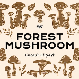Imágenes prediseñadas de setas del bosque en linóleo, ilustraciones de hongos dibujadas a mano, vectores de setas SVG, linograbado vegetal PNG, vectores de forrajes del bosque