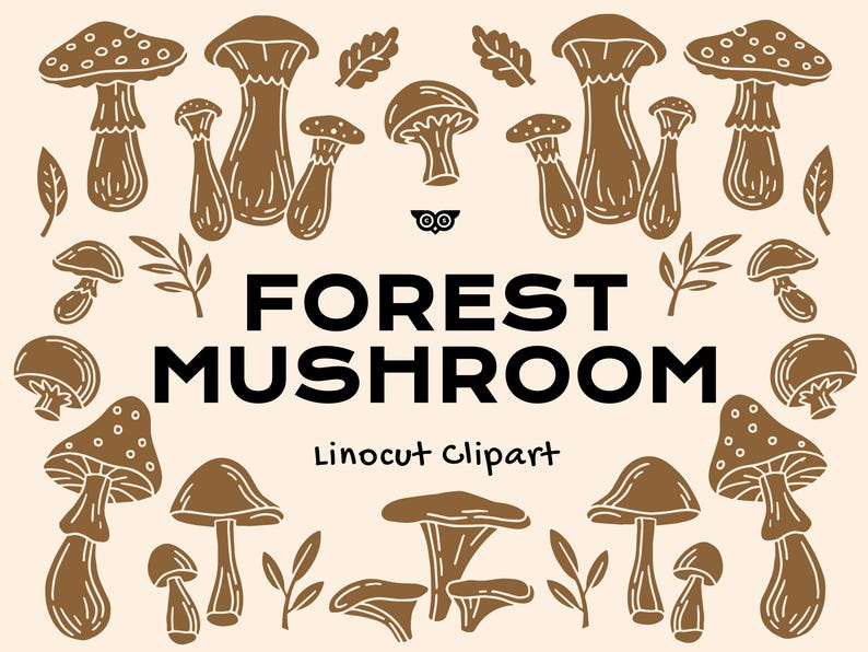 Foraged Svg Forest Mushroom Linocut Clipart, Handrawn Fungai Illustrations ...