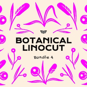 Botanical Linocut Bundle 4 | Floral Vector set | Instant Download | Botanical Vectors | Linoprint Vectors | Floral PNG | Floral Logo